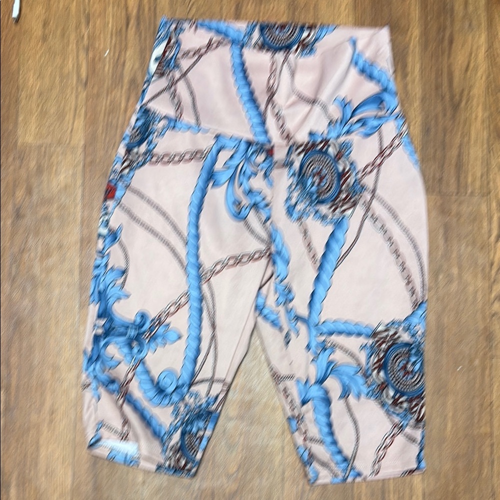 Fashion Nova Blue and Cream Bike Shorts with Marble Pattern